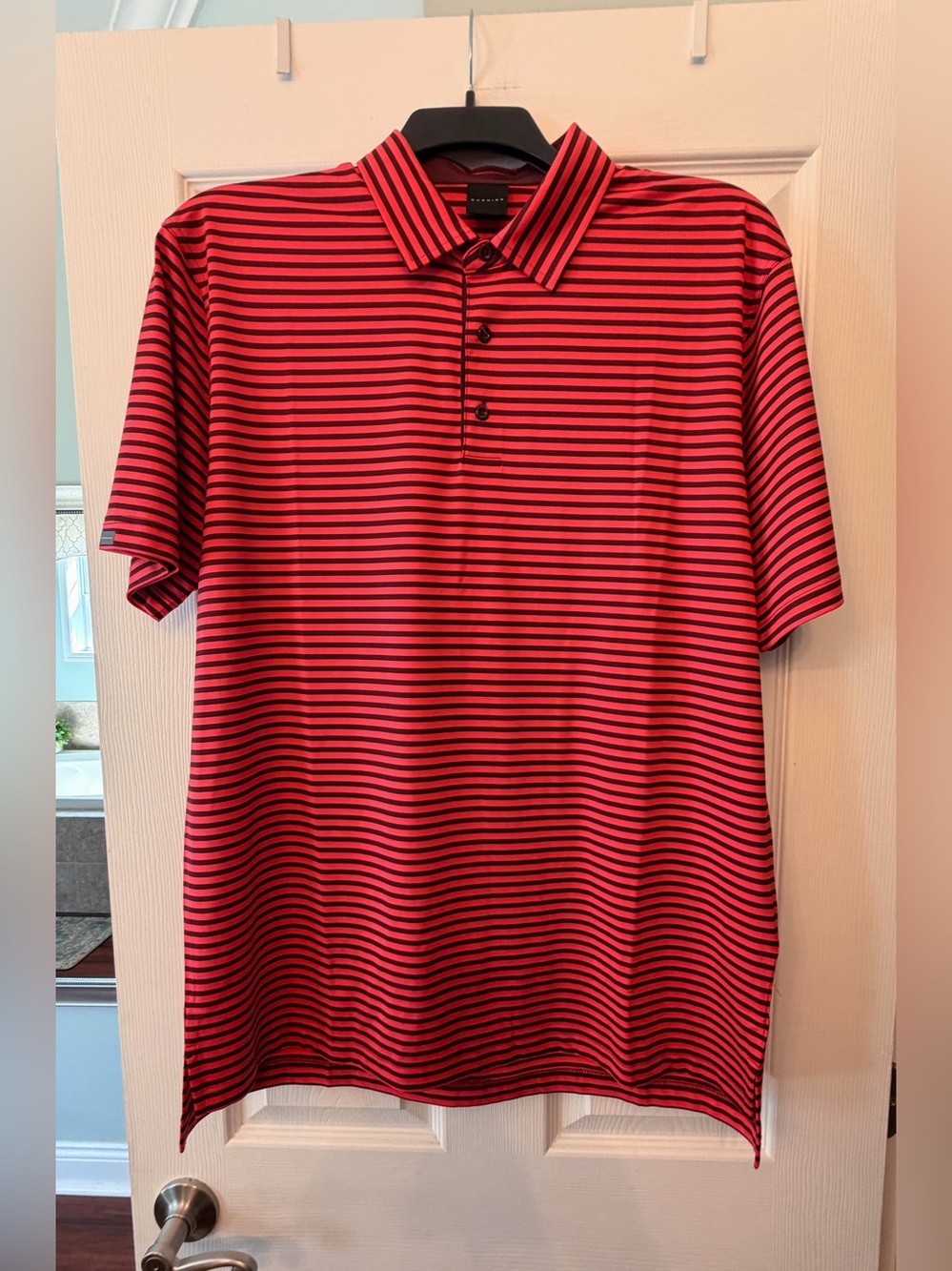 Dunning Men's Red and Black Striped Golf Polo